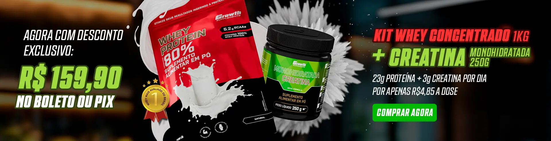 Kit whey protein concentrado 1kg e creatina monohidratada 250g